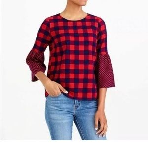 J. Crew Mercantile Plaid Boho Bell Sleeve Shirt Buffalo Plaid